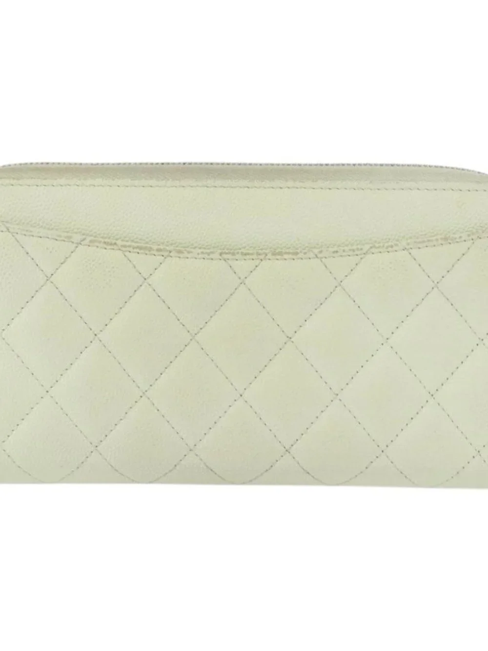 CHANEL Long Wallet Grained Calf Skin Green Gold CC Auth 164071A
